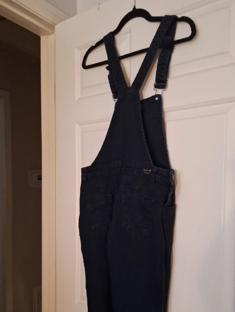 Women's Dark Black Skinny Denim Overalls